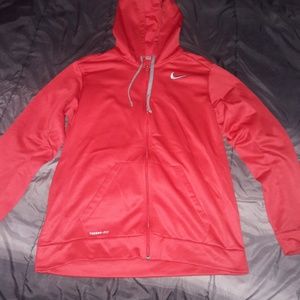 NIKE RED LARGE ZIP UP HOODIE
